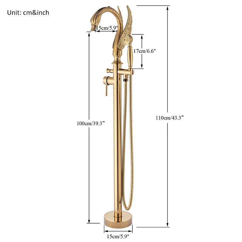 Luxury Quyanre Floor Standing Gold Swan Bathtub Faucet Modern Black Chrome Shower Mixer Tap For Bat 1