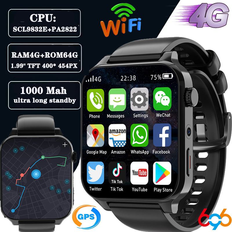 4GB RAM 64GB ROM Smart Watch For Men GPS Dual Camera Heart Rate Monitor Waterproof Sports Smartwatc 4