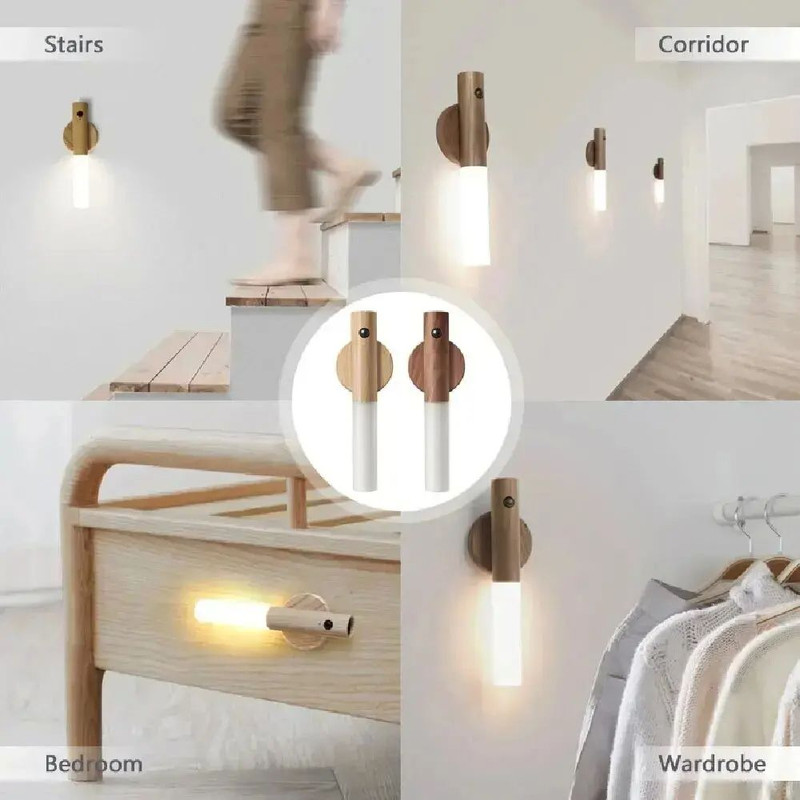 Creative Smart PIR Auto Motion Sensor LED Night Light Rechargeable Magnetic Wood Cabinet  Wall Lamp 2