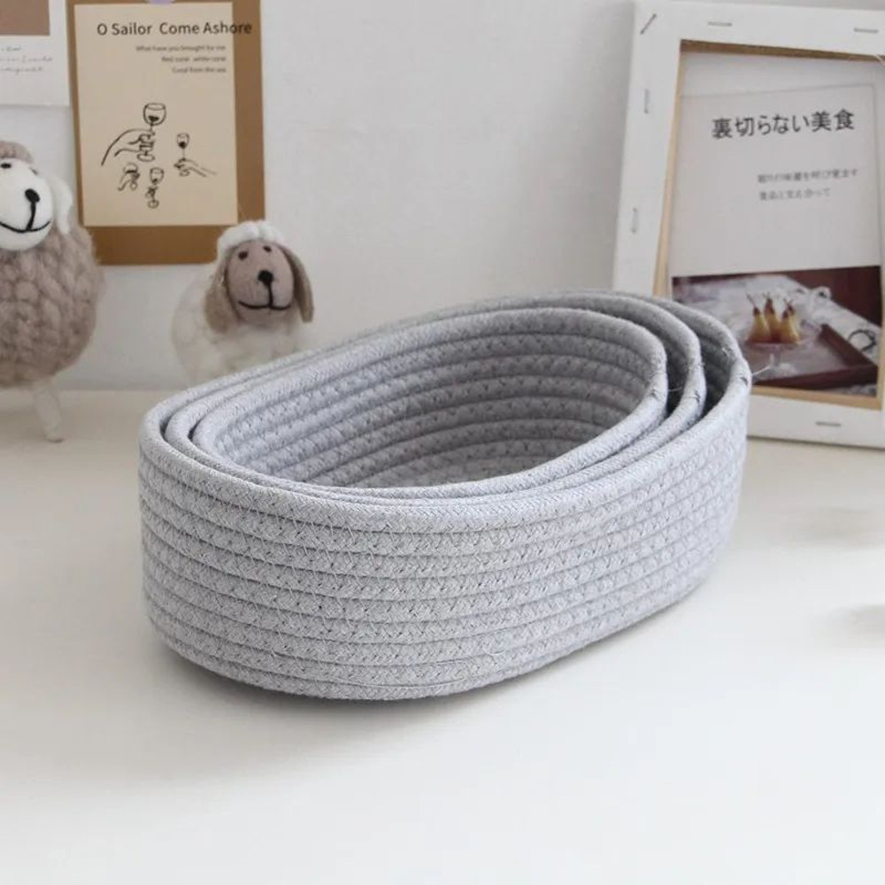 Nordic Cotton Rope Woven Storage Baskets Desktop Sundries Organizer For Keys Cosmetics Home Decor 1
