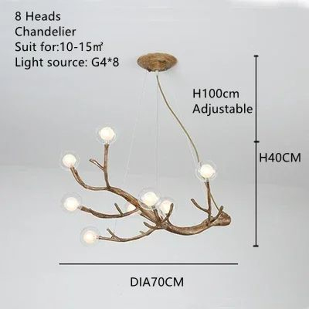 Glass Bubble LED Pendant Chandelier Retro Resin Iron Tree Branch Hanging Light For Living Room Deco 6