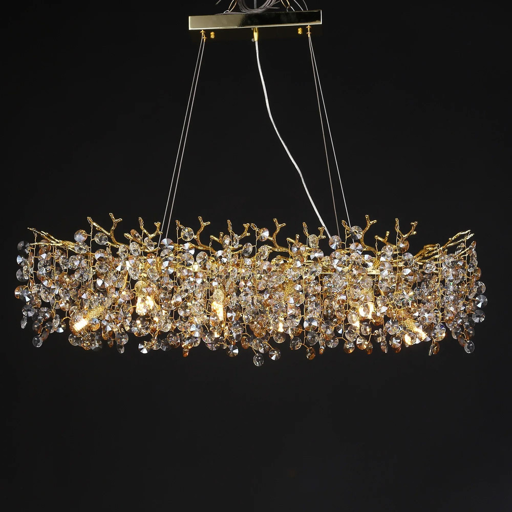 Modern Rectangle Crystal Chandelier Large Gold Branch Hanging Pendant Light For Dining Room Living 3