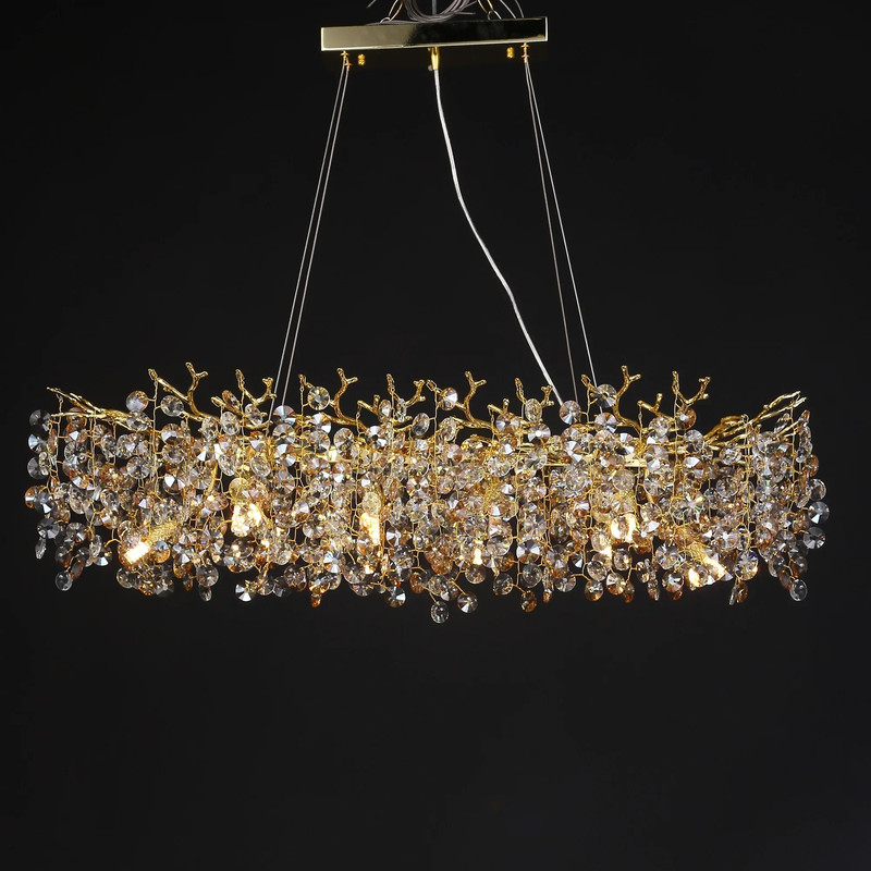 Modern Rectangle Crystal Chandelier Large Gold Branch Hanging Pendant Light For Dining Room Living 3