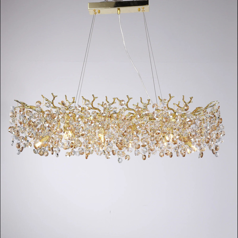 Modern Rectangle Crystal Chandelier Large Gold Branch Hanging Pendant Light For Dining Room Living 4
