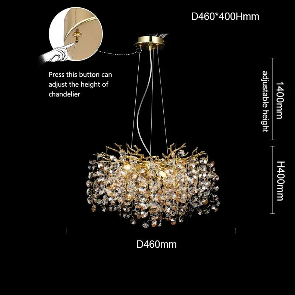Modern Rectangle Crystal Chandelier Large Gold Branch Hanging Pendant Light For Dining Room Living 11