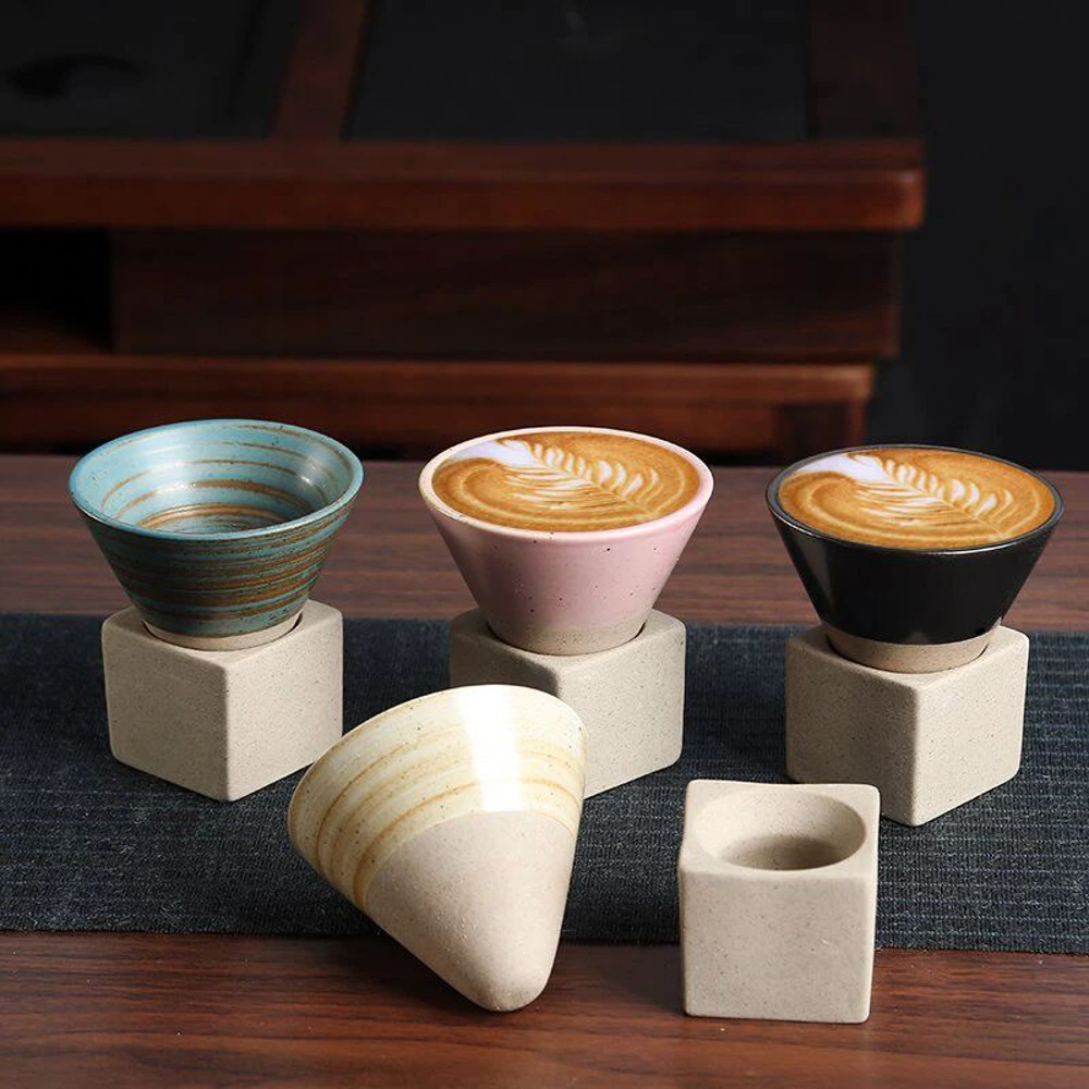 Japanese Style Retro Ceramic Coffee Cup Rough Pottery Tea Cup For Latte Pull Flower Porcelain Mug H 1