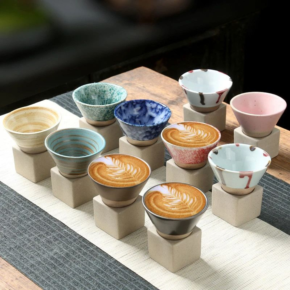 Japanese Style Retro Ceramic Coffee Cup Rough Pottery Tea Cup For Latte Pull Flower Porcelain Mug H 5