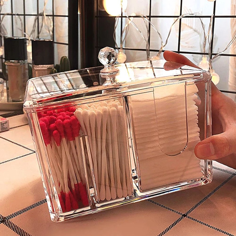 Transparent Acrylic Cotton Storage Box Dustproof Organizer For Cotton Swabs Cosmetics Desktop Dres 0