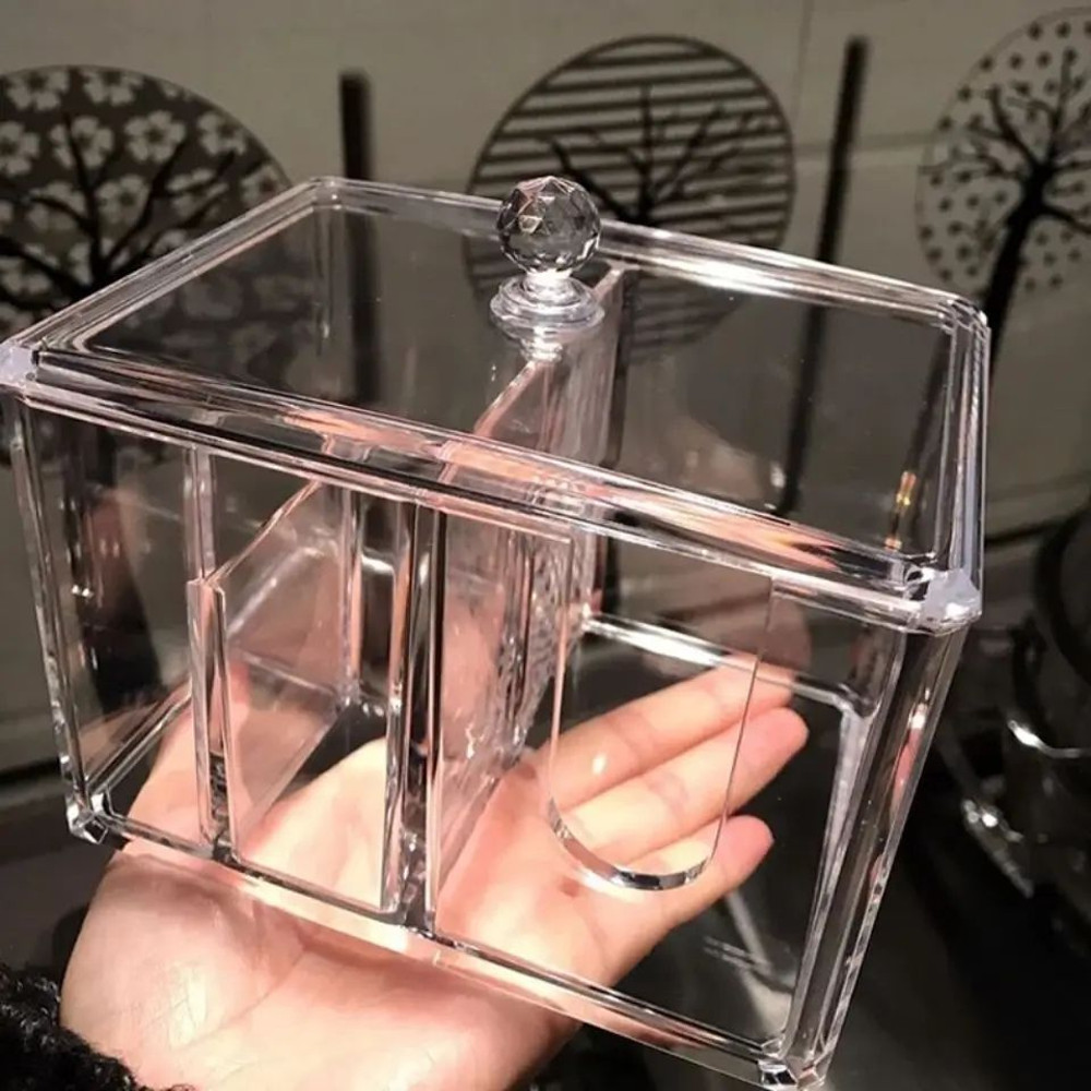 Transparent Acrylic Cotton Storage Box Dustproof Organizer For Cotton Swabs Cosmetics Desktop Dres 1