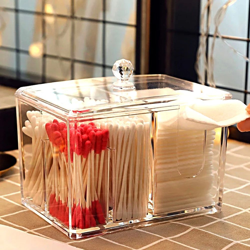 Transparent Acrylic Cotton Storage Box Dustproof Organizer For Cotton Swabs Cosmetics Desktop Dres 2