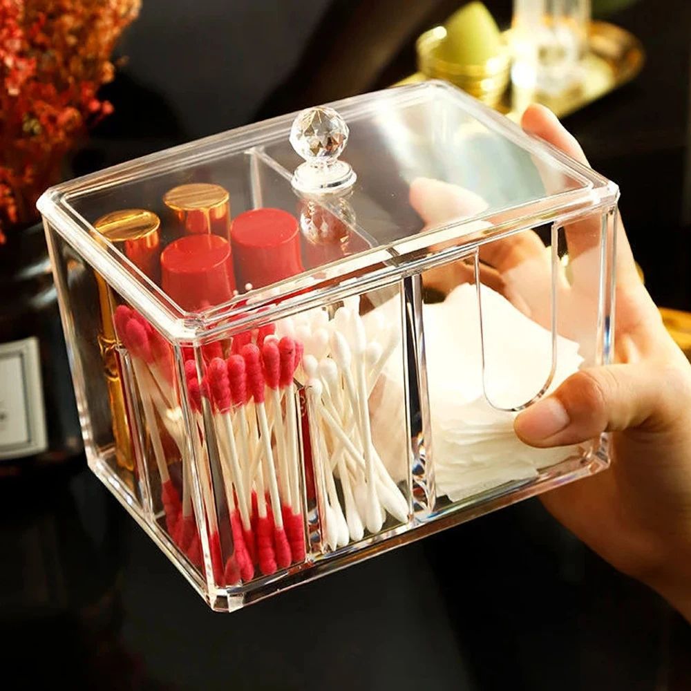 Transparent Acrylic Cotton Storage Box Dustproof Organizer For Cotton Swabs Cosmetics Desktop Dres 3