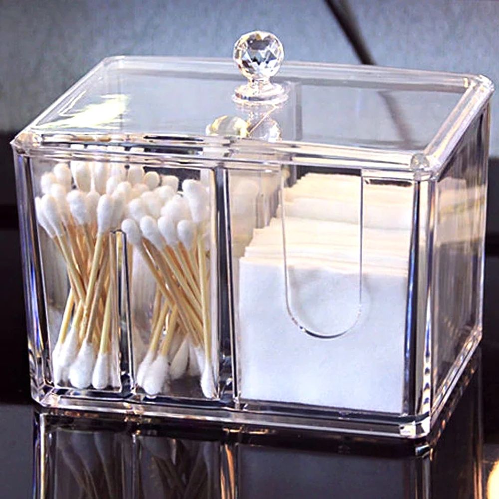 Transparent Acrylic Cotton Storage Box Dustproof Organizer For Cotton Swabs Cosmetics Desktop Dres 4