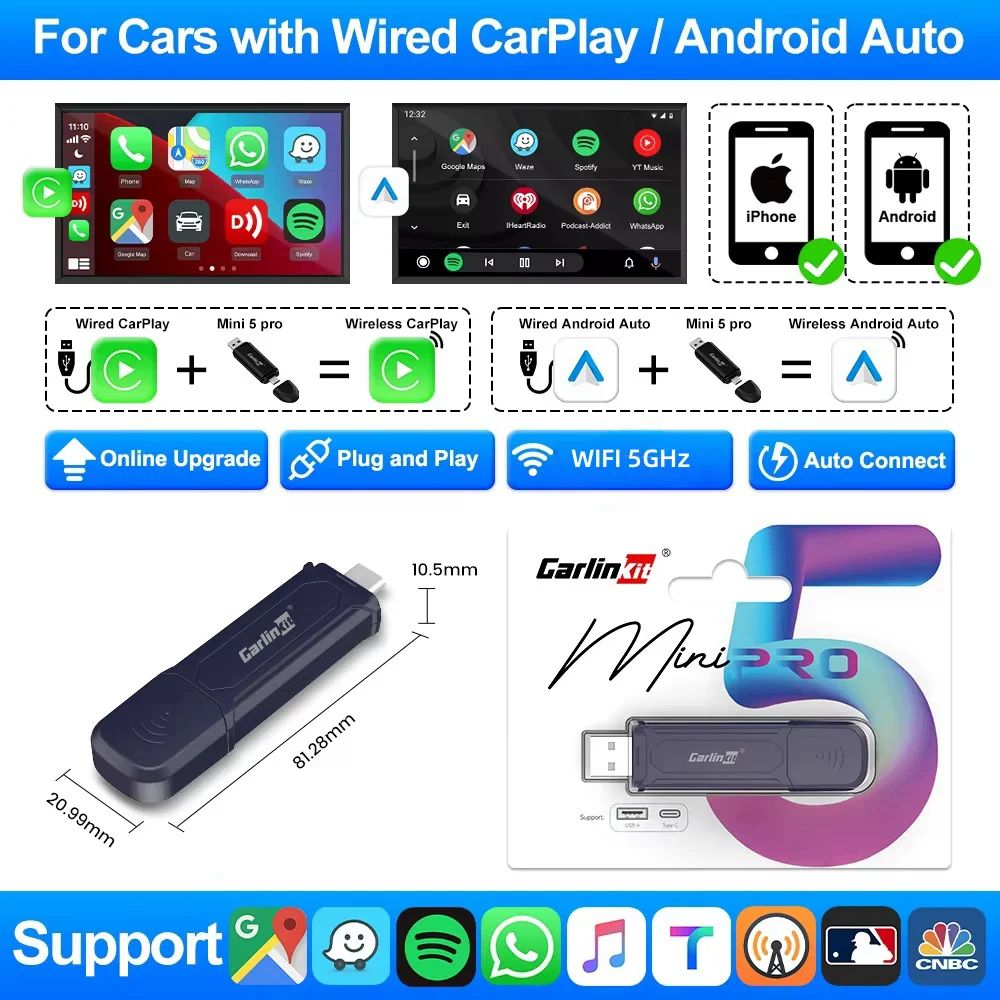 CarlinKit Wireless CarPlay Android Auto Adapter Wireless Car Adapter For Mazda Toyota Peugeot Volvo 8