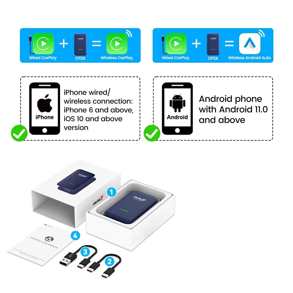 CarlinKit Wireless CarPlay Android Auto Adapter Wireless Car Adapter For Mazda Toyota Peugeot Volvo 6
