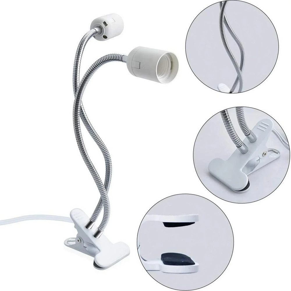 Flexible Gooseneck Desk Lamp Holder 360 Rotating E27 Light Base For SingleDouble Bulb Socket ClipOn 1
