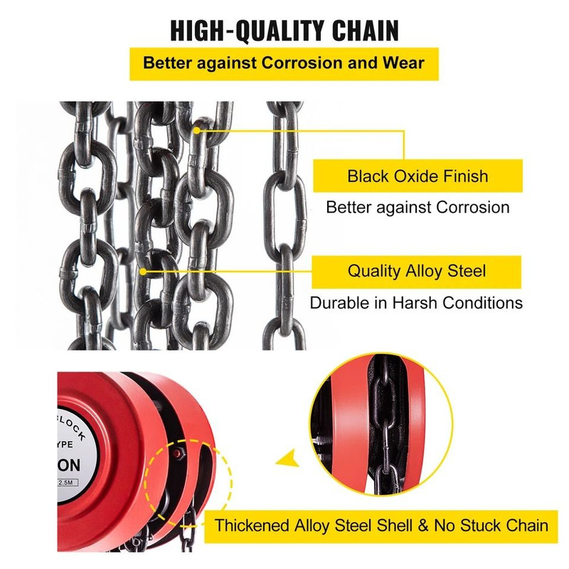 1Ton Manual Chain Hoist With 8FT Fall Chain Red Hook HeavyDuty Puller Block For Lifting 5