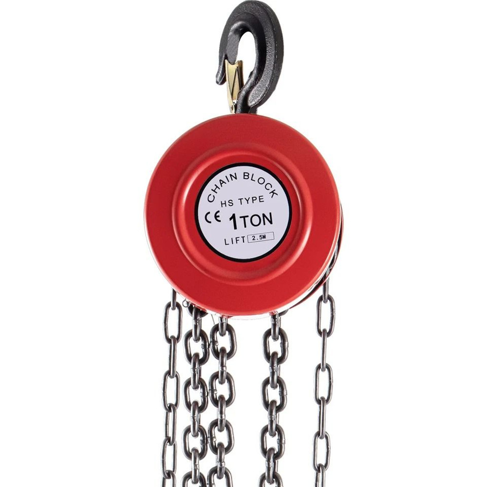 1Ton Manual Chain Hoist With 8FT Fall Chain Red Hook HeavyDuty Puller Block For Lifting 2