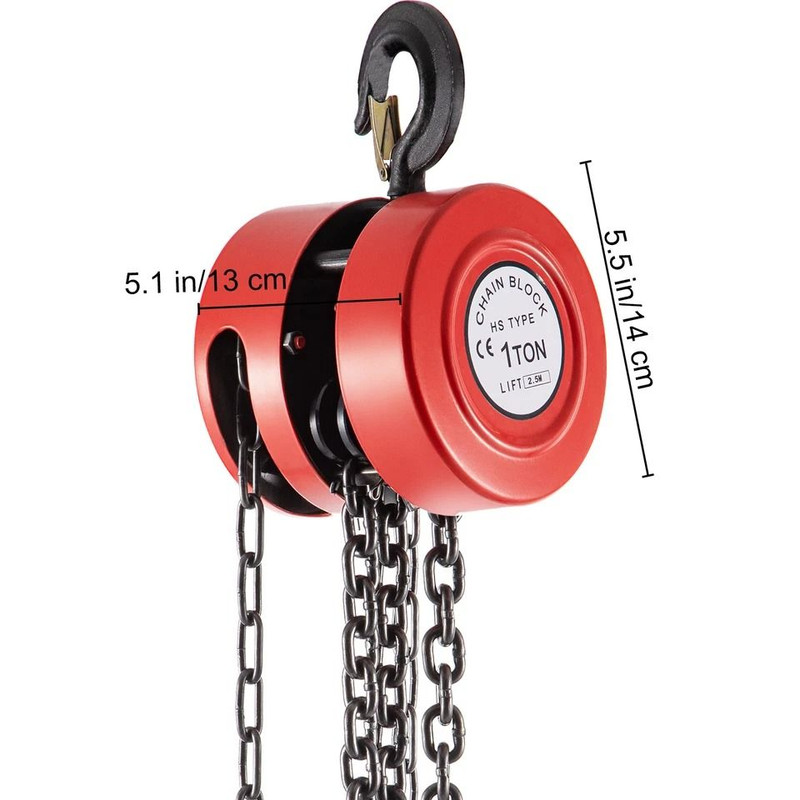 1Ton Manual Chain Hoist With 8FT Fall Chain Red Hook HeavyDuty Puller Block For Lifting 8