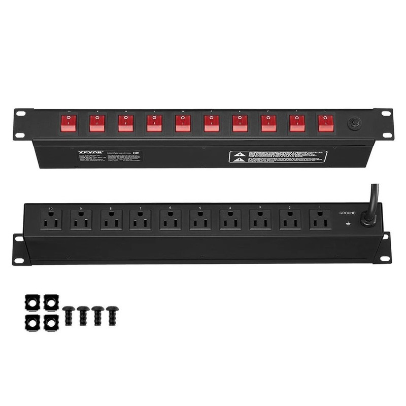 Rack Mount Power Strip 19 1U PDU 10 Outlets W Surge Protection Overload Safety 1