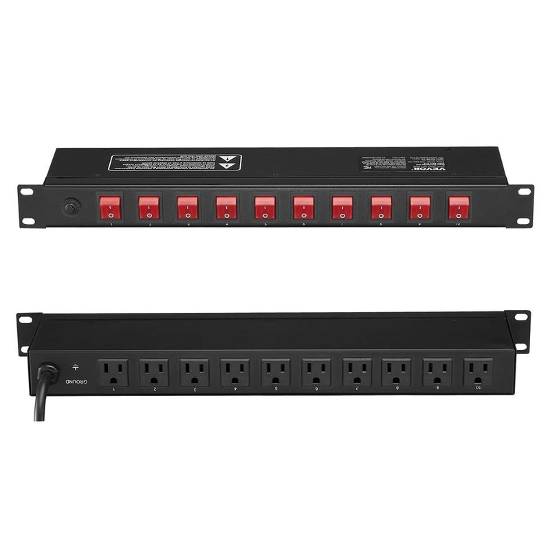 Rack Mount Power Strip 19 1U PDU 10 Outlets W Surge Protection Overload Safety 8