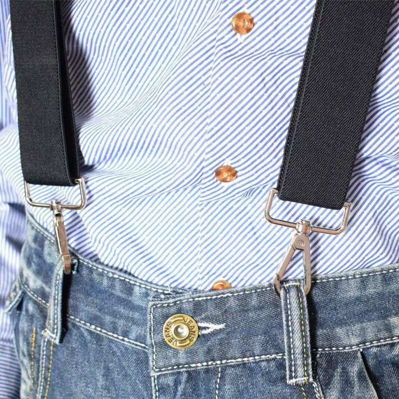 Mens Heavy Duty Work Suspenders Pery Belt Hook YBack Elastic Adjustable Black Suspenders 0