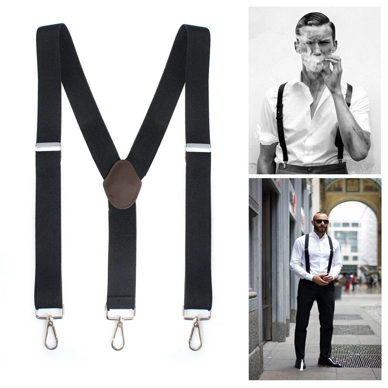 Mens Heavy Duty Work Suspenders Pery Belt Hook YBack Elastic Adjustable Black Suspenders 1