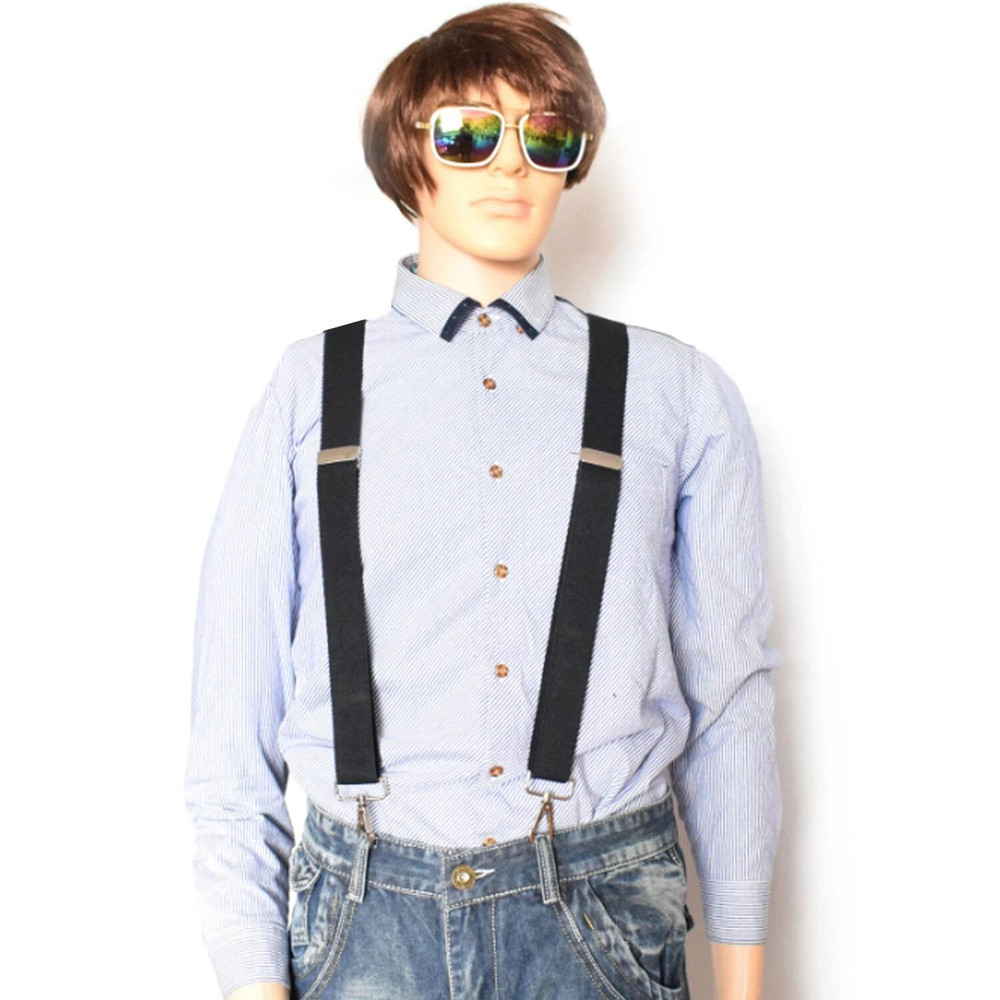 Mens Heavy Duty Work Suspenders Pery Belt Hook YBack Elastic Adjustable Black Suspenders 2