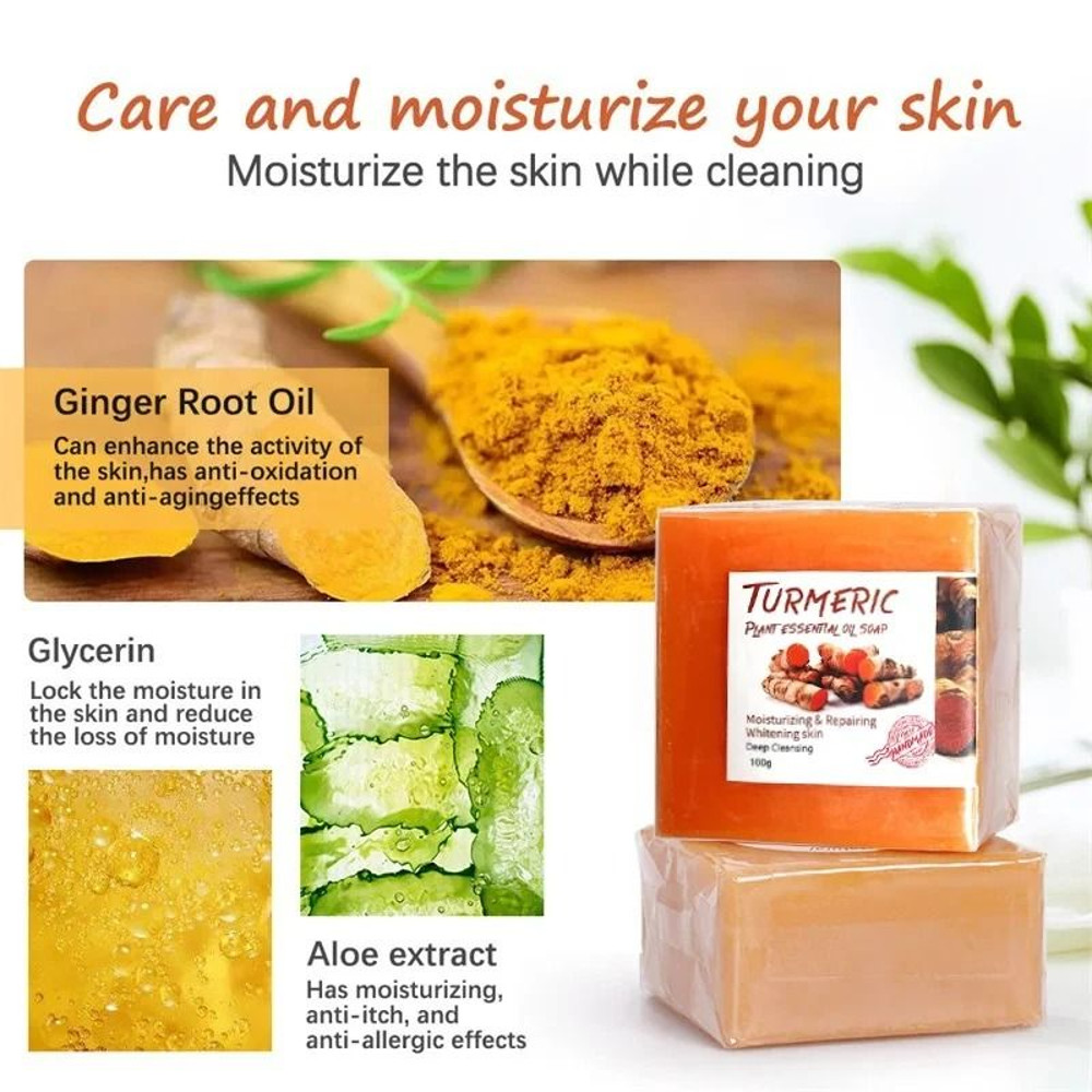 Turmeric Soap Bar For Whitening Brightening Skin Natural Acne Blemish Corrector Dark Spot Remover W 4