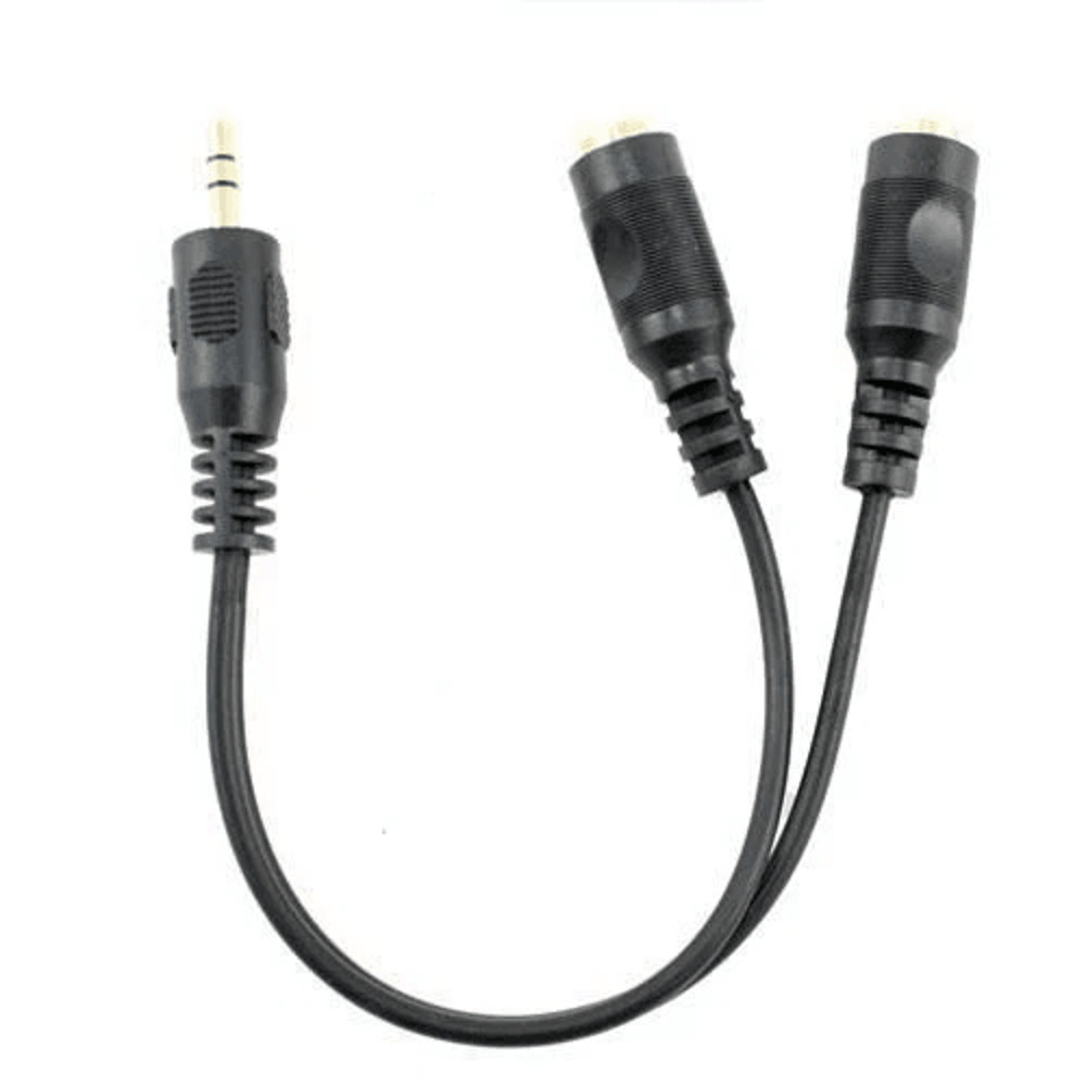 Male To 2 Female Gold Plated 35mm Audio Y Splitter Headphone Cable Black Stereo Jack 1