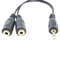 male to 2 female gold plated 3.5mm audio y splitter headphone cable, black stereo jack