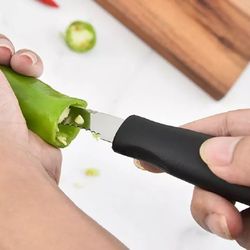 jalapeno corer cutter stainless steel pepper slicer tool for tomatoes, strawberries fruit prep ergonomic kitchen gadget