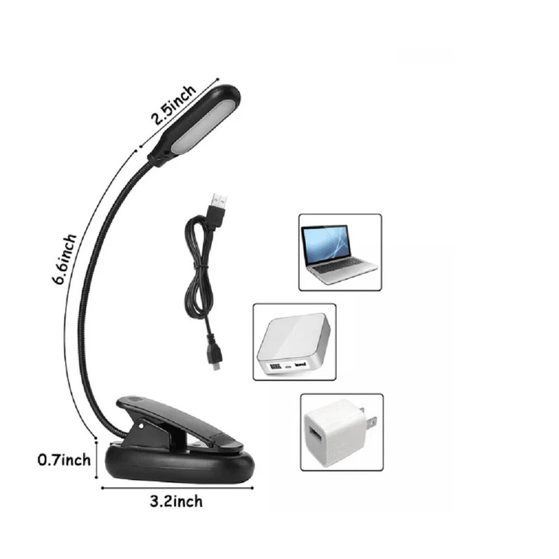 Portable USB Rechargeable LED Book Light Flexible Clip On Reading Lamp For Travelers Bedtime Readi