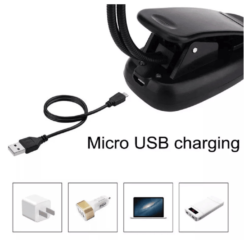Portable USB Rechargeable LED Book Light Flexible Clip On Reading Lamp For Travelers Bedtime Readi