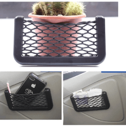 universal car storage net pouch, gps & phone holder organizer bag, stretch mesh pocket for headrest or door