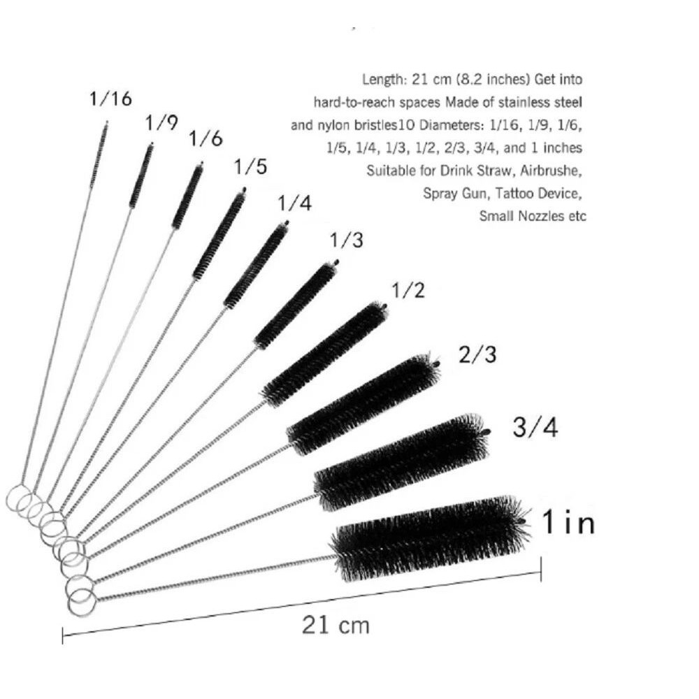 10Pack Nylon Straw Cleaning Brushes Stainless Steel Wire Drink Pipe Cleaner Kit For Reusable Straw 5