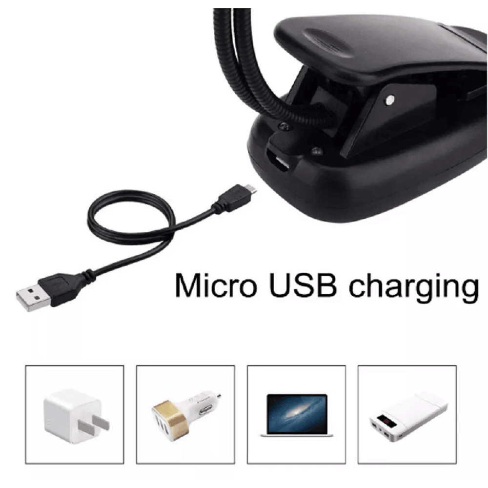 USB Rechargeable LED Book Light With Flexible ClipOn Portable Reading Lamp For Bed Travel Kindle N