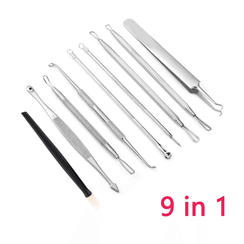 Blackhead Remover Kit Stainless Steel Pimple Popper Tools Comedone Extractor Set For Acne Zit White 9