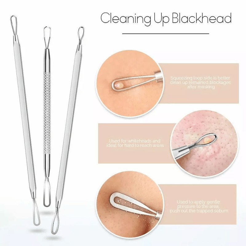 Blackhead Remover Kit Stainless Steel Pimple Popper Tools Comedone Extractor Set For Acne Zit White 4
