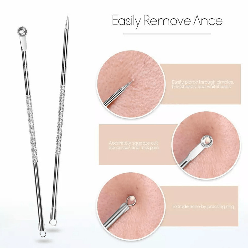 Blackhead Remover Kit Stainless Steel Pimple Popper Tools Comedone Extractor Set For Acne Zit White 5