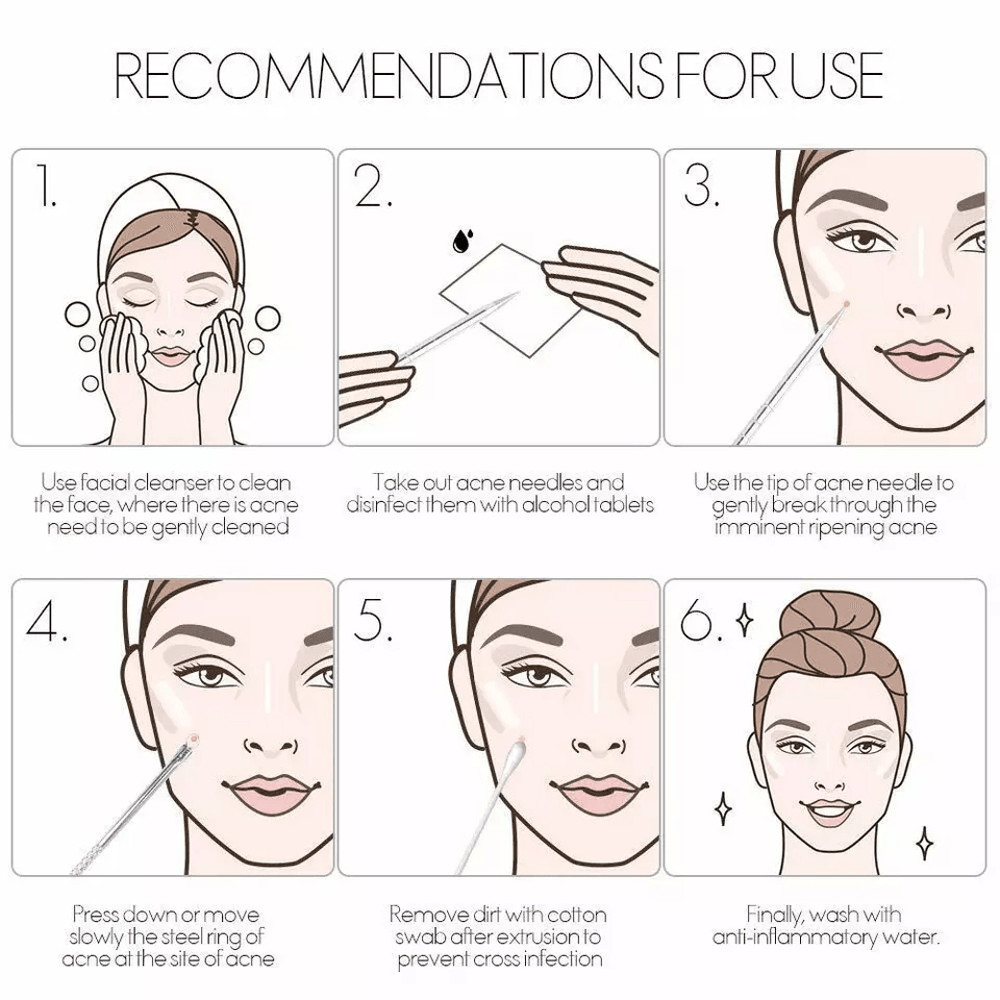 Blackhead Remover Kit Stainless Steel Pimple Popper Tools Comedone Extractor Set For Acne Zit White 7