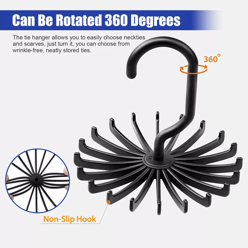 Neck Tie Rack Rotating Adjustable Hanger Organizer For Ties Scarves Belts Accessories SpaceSaving 3
