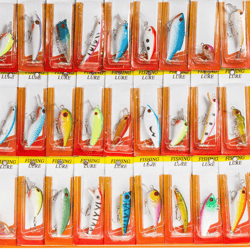 fishing lures set, kinds of fish crankbaits, minnow baits, hooks & tackle for freshwater & saltwater angling