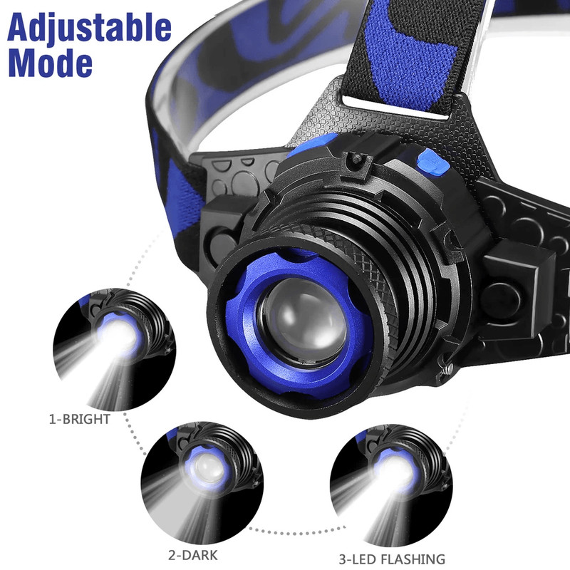Tactical Headlight Rechargeable LED Headlamp With Battery Charger High Lumens Waterproof Adjustabl 2