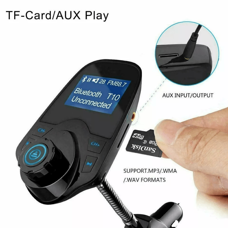 Bluetooth Wireless Car FM Transmitter AUX Stereo Receiver Adapter With 2 USB Charger Ports HandsFre 7