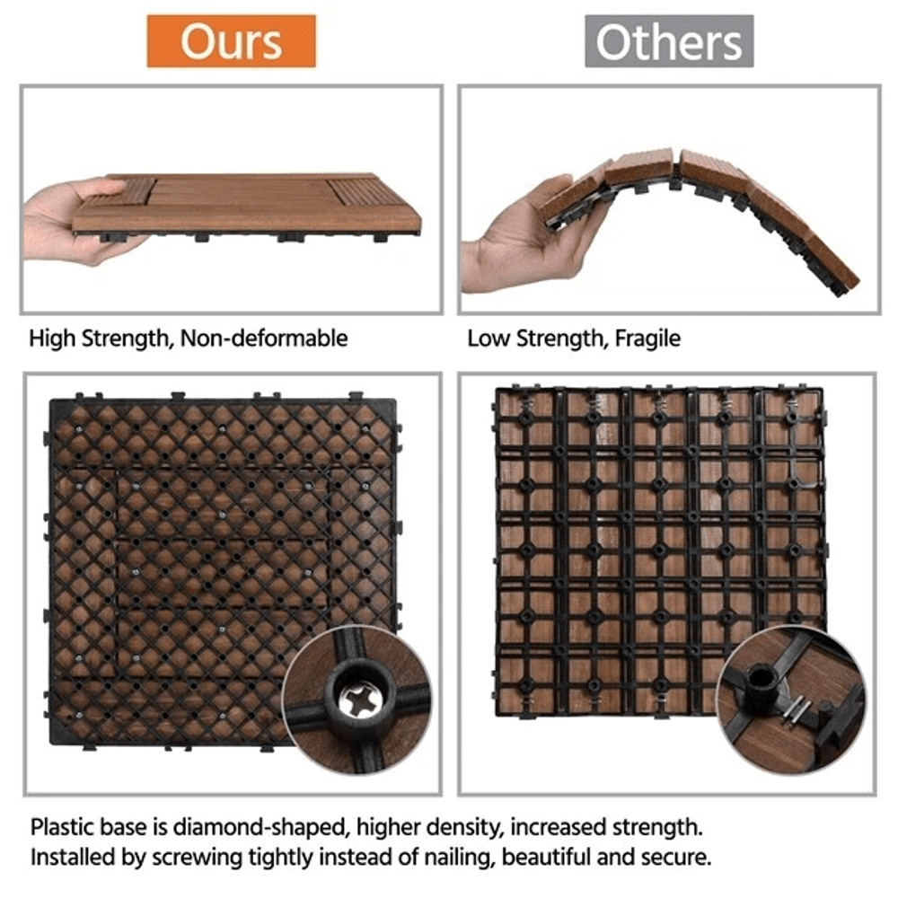 Interlocking Deck Tiles Wood Flooring Solid Wood Brown Patio Tiles For Outdoor Garden Balcony And T 5