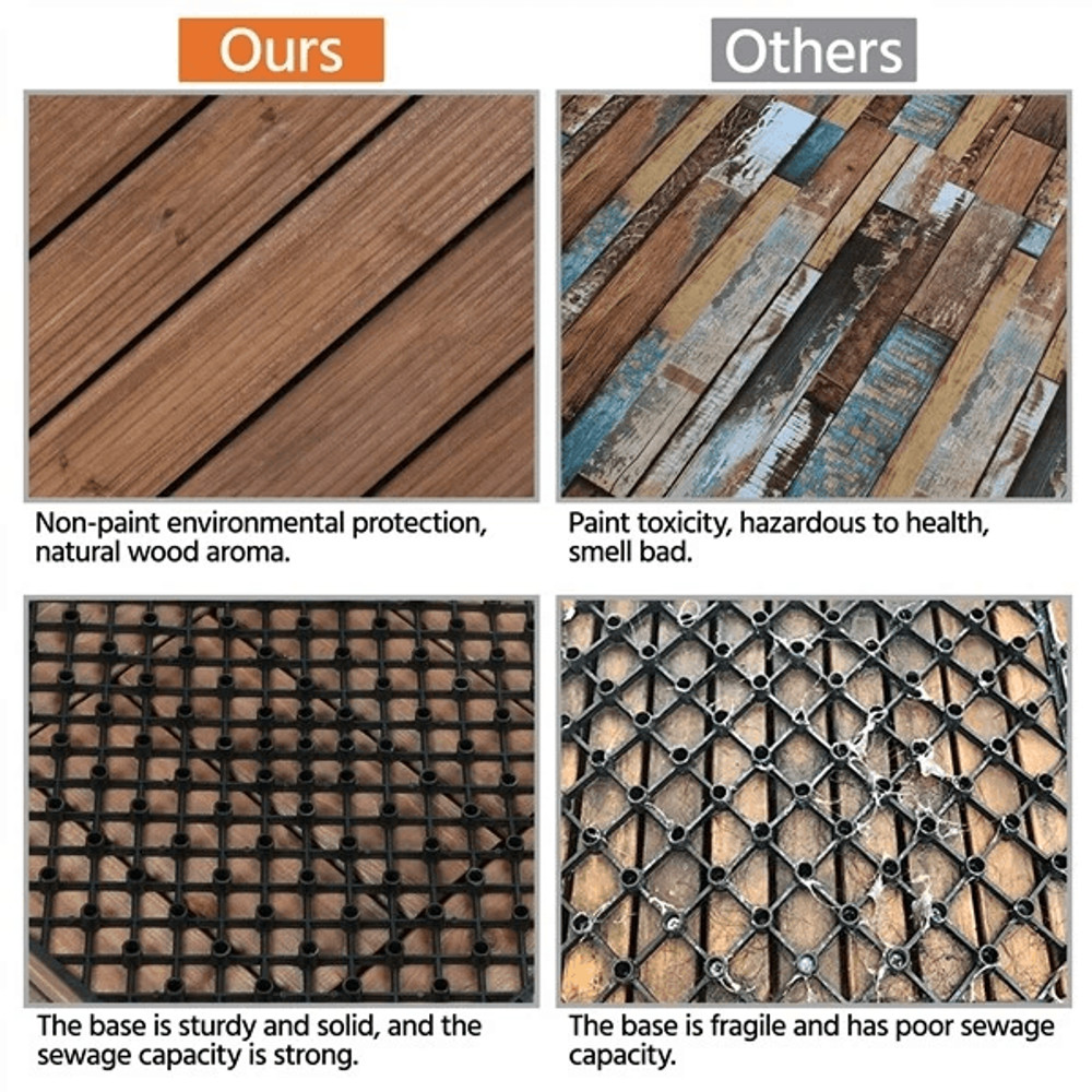 Interlocking Deck Tiles Wood Flooring Solid Wood Brown Patio Tiles For Outdoor Garden Balcony And T 6