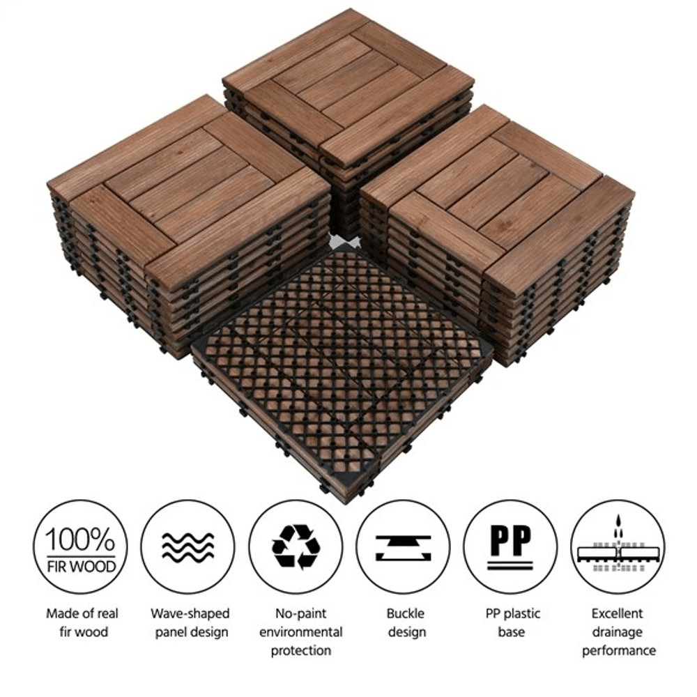 Interlocking Deck Tiles Wood Flooring Solid Wood Brown Patio Tiles For Outdoor Garden Balcony And T 7