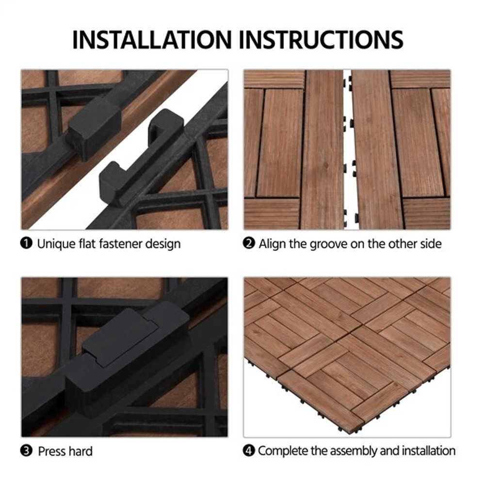 Interlocking Deck Tiles Wood Flooring Solid Wood Brown Patio Tiles For Outdoor Garden Balcony And T 9