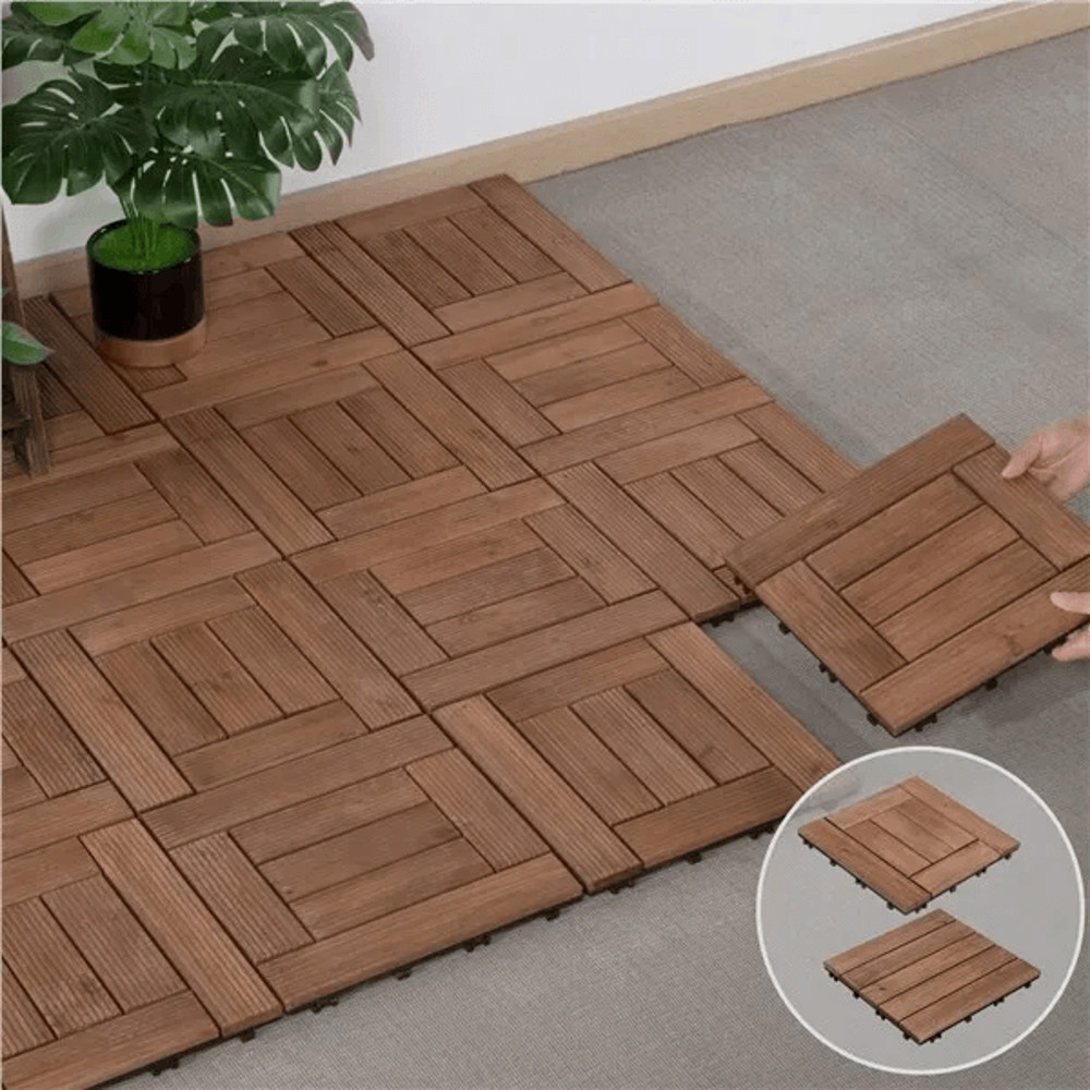 Interlocking Deck Tiles Wood Flooring Solid Wood Brown Patio Tiles For Outdoor Garden Balcony And T 1
