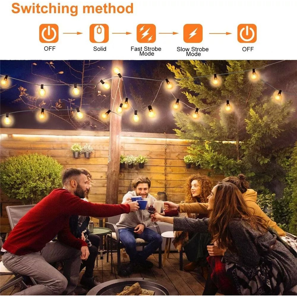 G40 Solar Powered 18ft Outdoor Patio String Lights Dusk To Dawn Globe Lights For Yard Bistro Deco 6